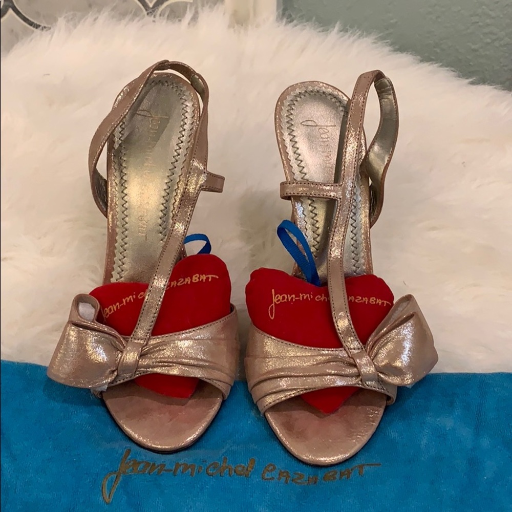Jean Michel Cazabat Metallic Bow Slingback Sandals